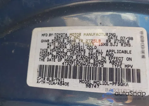 1998 Toyota Sienna Le from USA, damaged, VIN 4T3ZF13C6WU078675